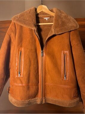 Red herring by Debenhams Suede Shearling Zip Jacket in Cognac